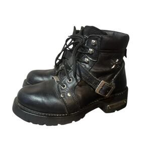 Xelement Womens Ultimate Leather Steel Toe Lace-Up Motorcycle Biker Boots Sz 8 M